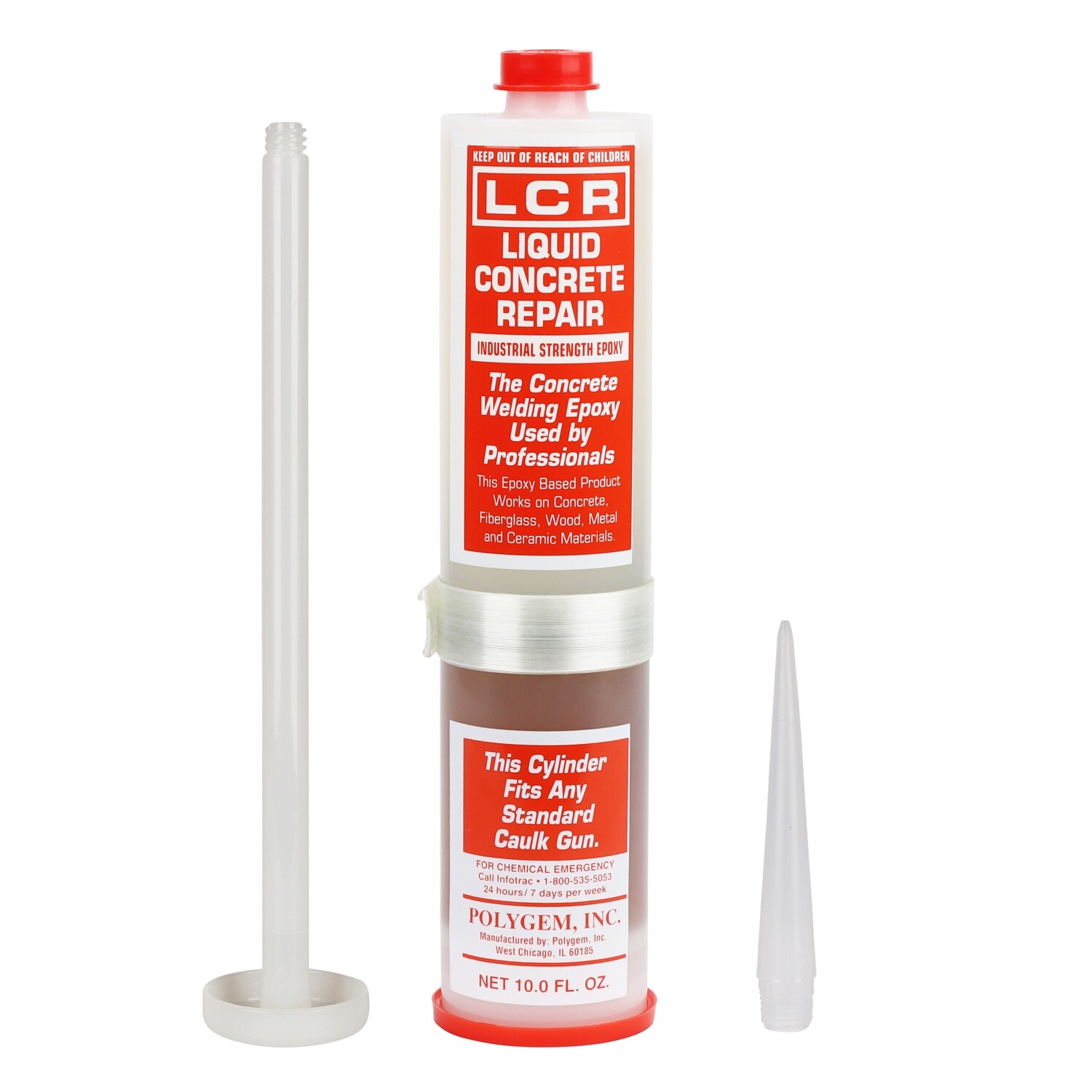 Polygem LCR Epoxy Injection Resin Concrete, Fiberglass, Wood, Metal, and Ceramics; 10 Ounce Cartridge Fits Standard Caulking Guns; for Use with Polygem LCR Crack Paste