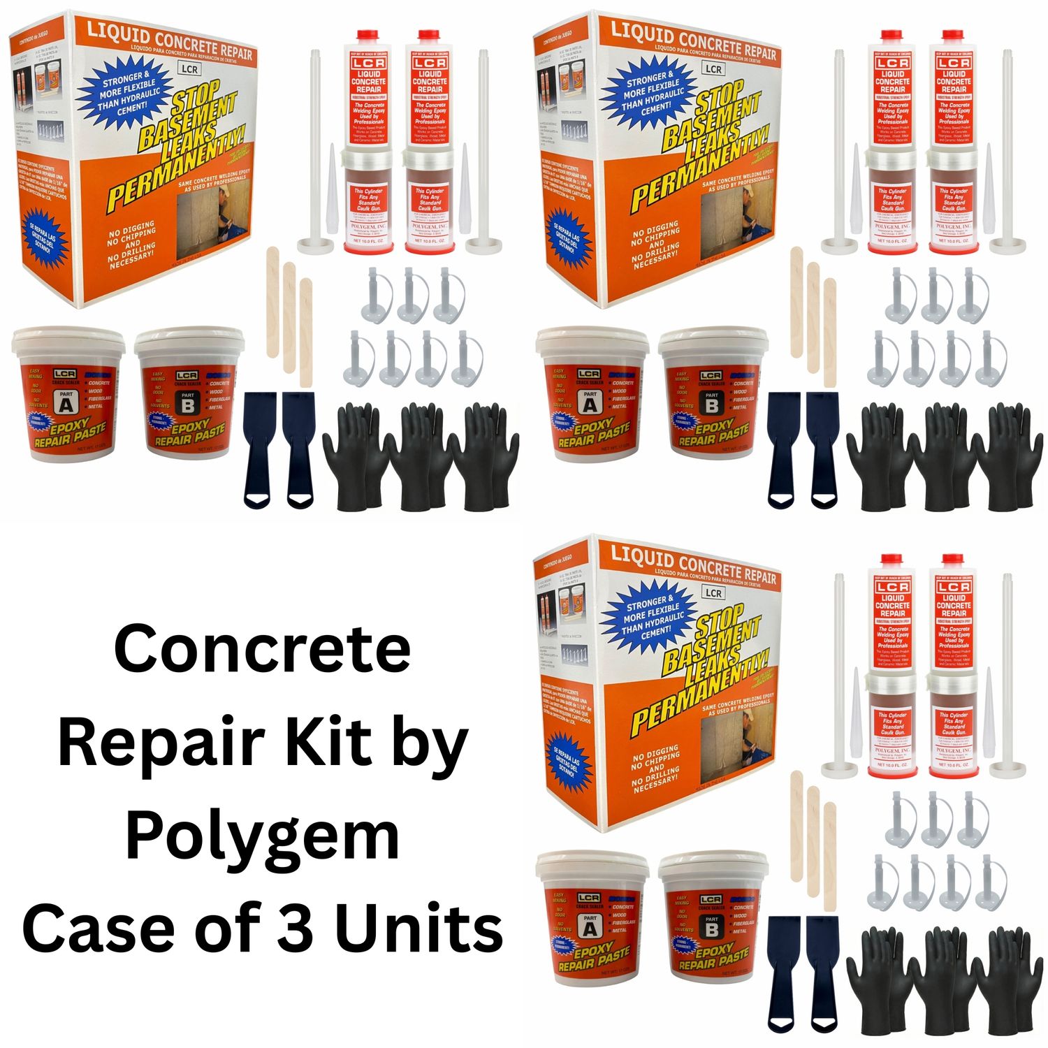 Concrete Crack Repair Kit – Case of 3 Units | Epoxy Injection System for Basement &amp; Foundation Leaks (Repairs Up to 24 ft Total)