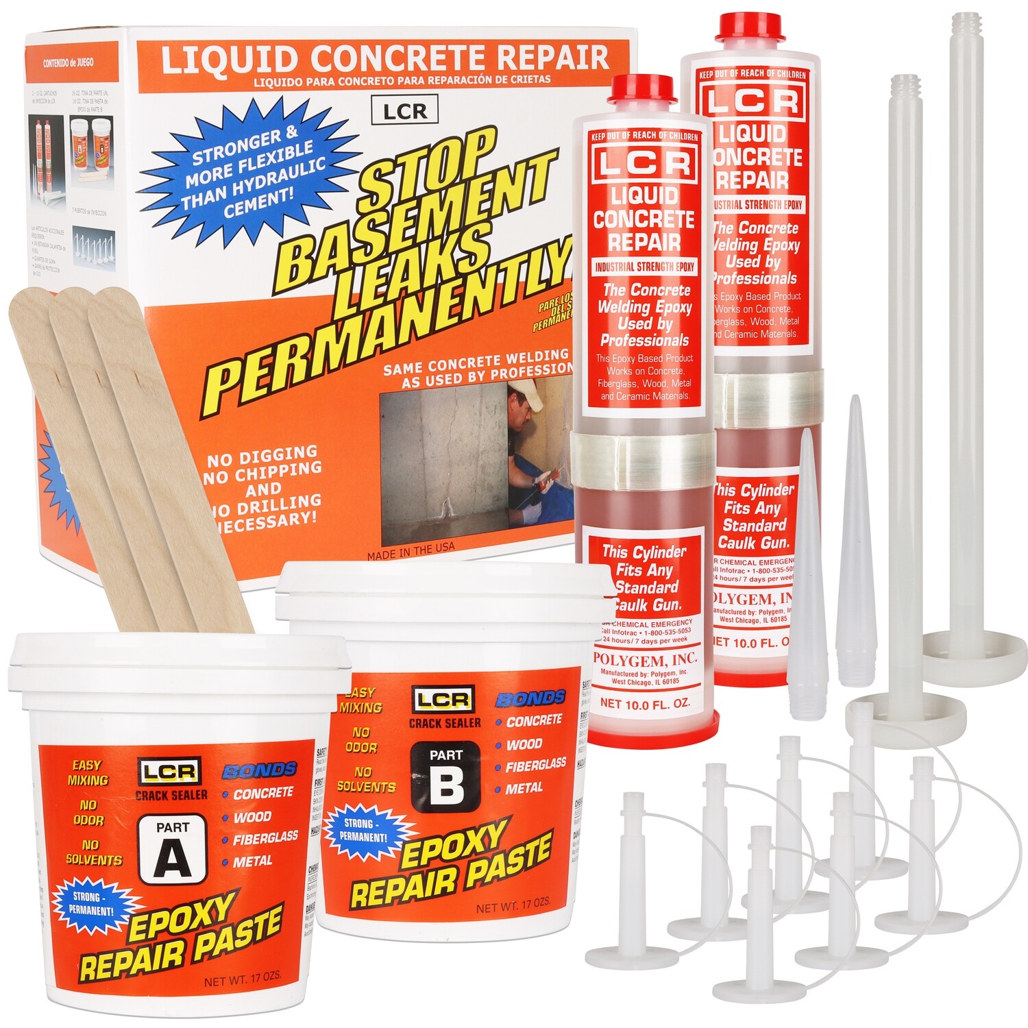 Concrete Crack Repair Kits - 2-Pack Epoxy Injection System for Basement &amp; Foundation Leaks (Repairs Up to ~20 ft Total)