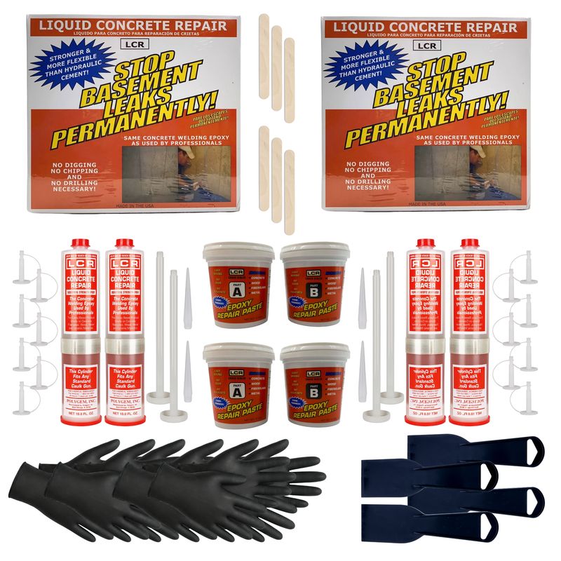 Concrete Crack Repair Kits - 2-Pack Epoxy Injection System for Basement & Foundation Leaks (Repairs Up to ~20 ft Total) Concrete Crack Repair Kits - 2-Pack Epoxy Injection System for Basement & Foundation Leaks (Repairs Up to ~20 ft Total)