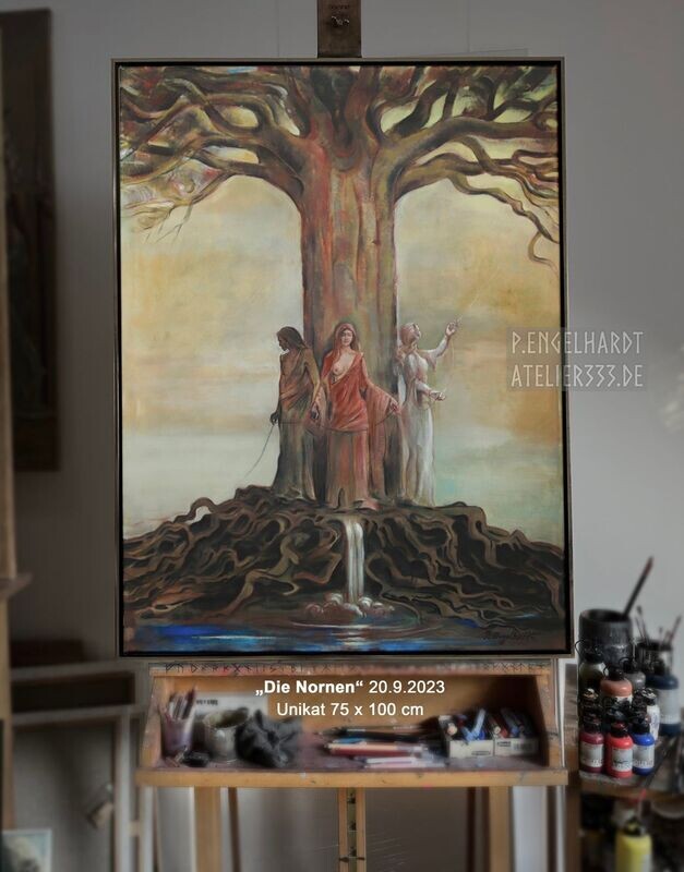 "Die Nornen" Unikat 20.09.23, 75 x 100 cm
