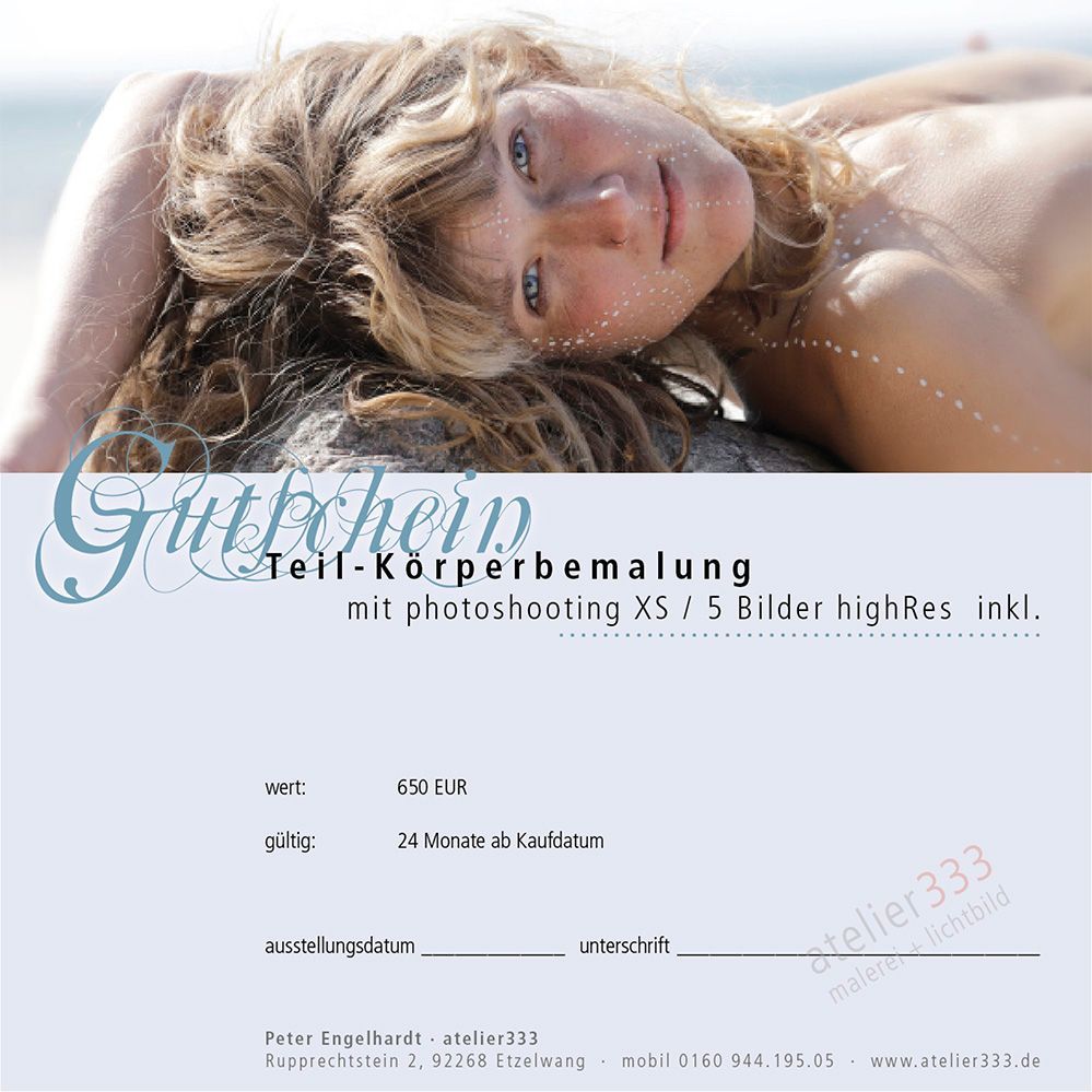 Teil-Körperbemalung mit Photoshooting XS / 5 Fotos high Res inkl. Teil-Körperbemalung mit Photoshooting XS / 5 Fotos high Res inkl.