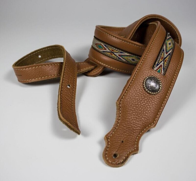 Franklin Straps 2" Southwest Padded Leather Guitar Strap-Caramel / Natural Stitching