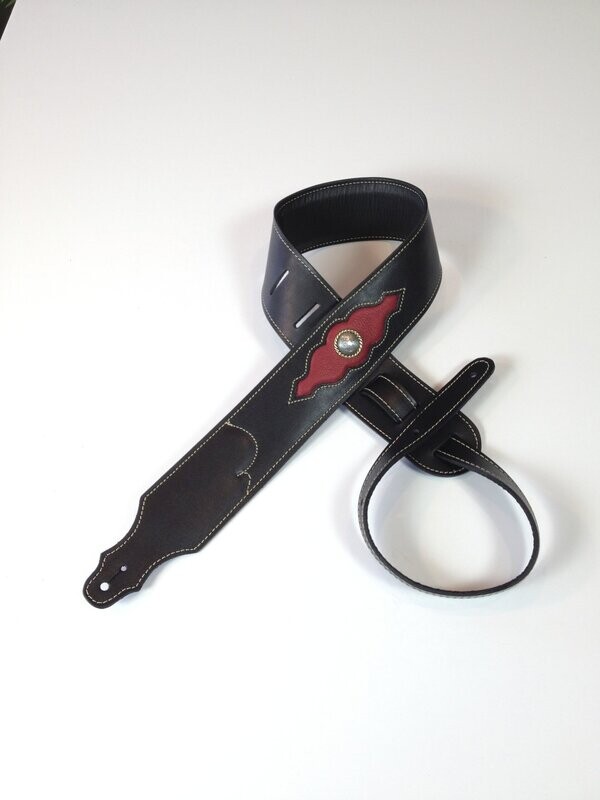 Franklin Straps 2.5" Sculpted Ball Glove Leather Guitar Strap-Black & Red