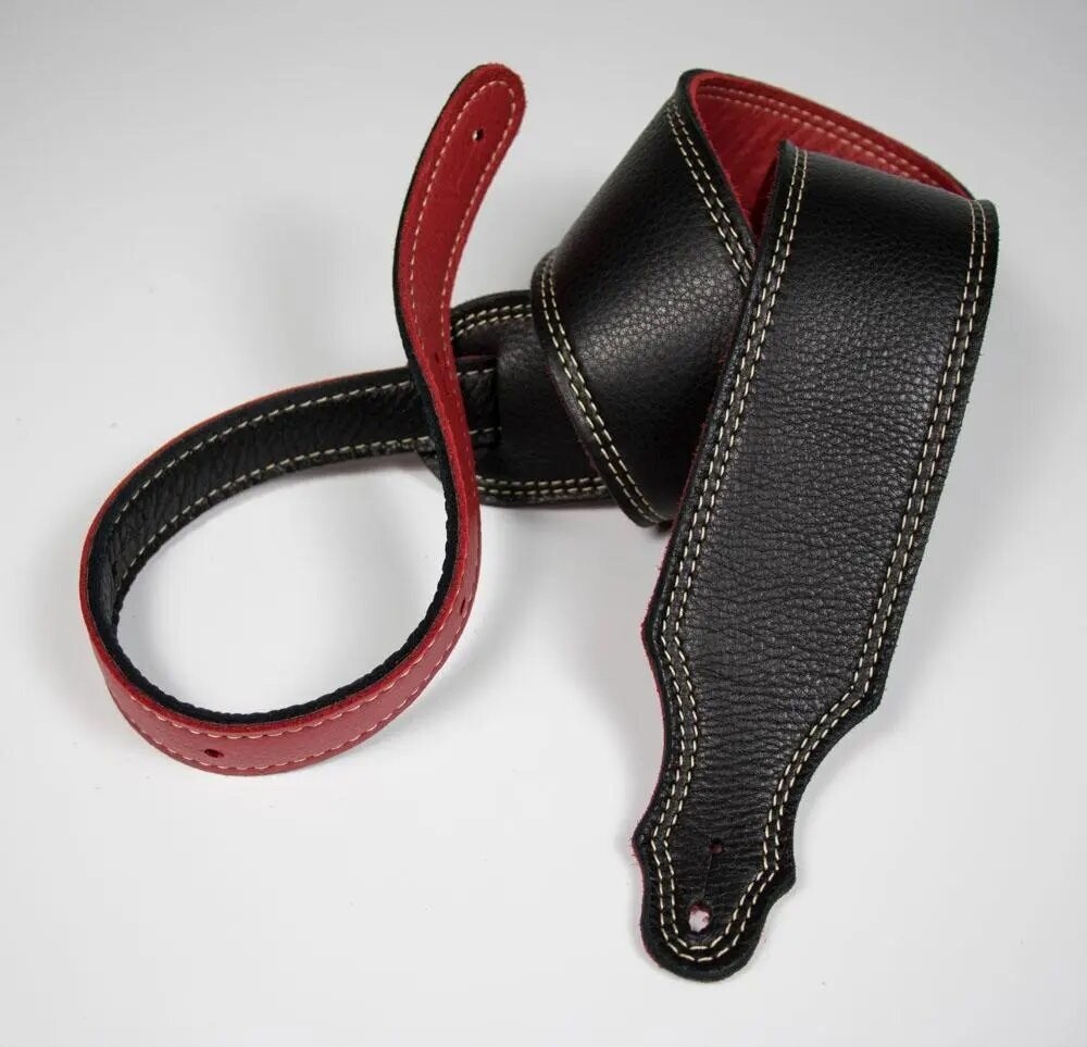 Franklin Straps 2.5" Black/Red Reversible Leather/Natural Stitch Strap