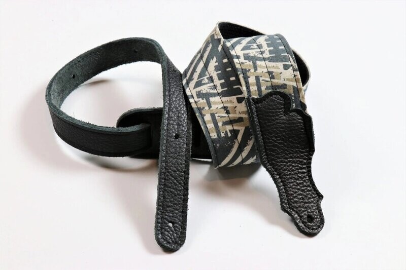 Franklin 2" Black & White grunge pattern/black cotton backing/black leather ends