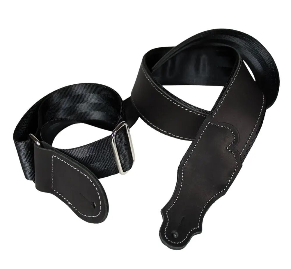 Franklin 2" Black Leather Hybrid/Black Seatbelt Backing/Silver Stitch/Chrome Slider