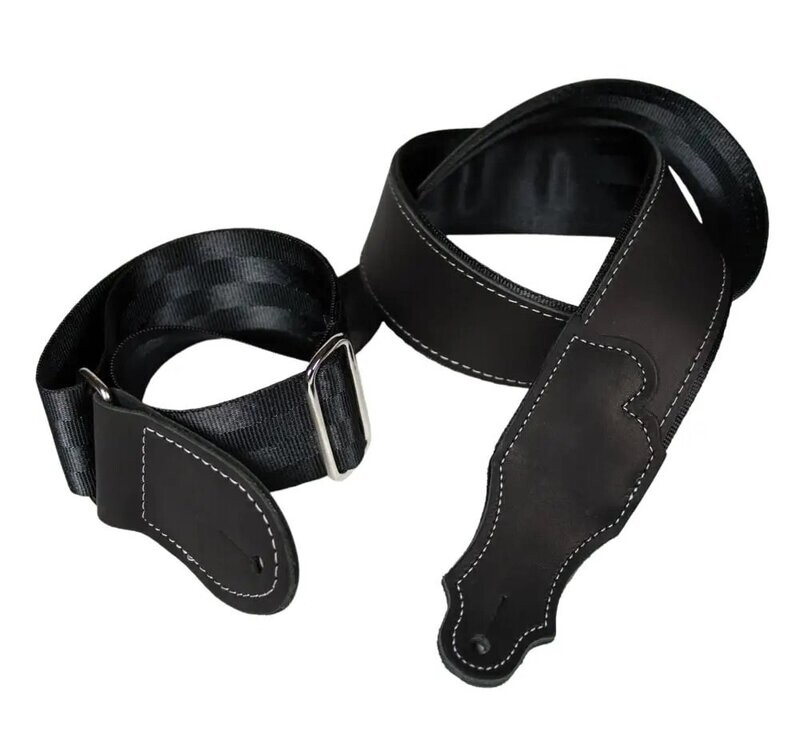 Franklin 2" Black Leather Hybrid/Black Seatbelt Backing/Silver Stitch/Chrome Slider