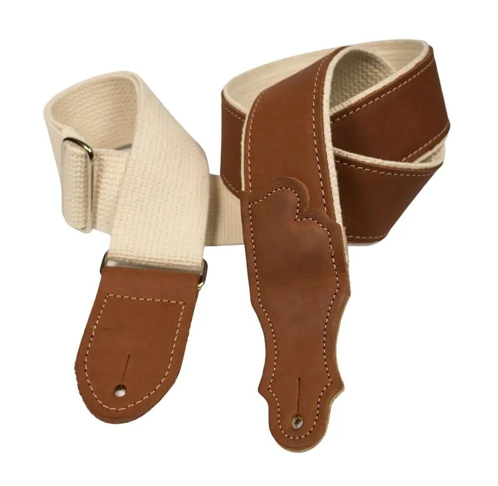 2" Cognac Leather Hybrid/Natural Cotton Backing/Chrome Slider