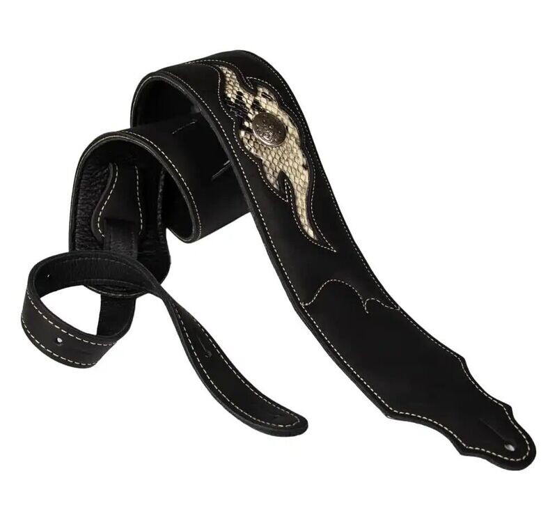 Franklin 3" Padded Latigo Leather/Suede Inset w/Concho/Black/Snakeskin Inset