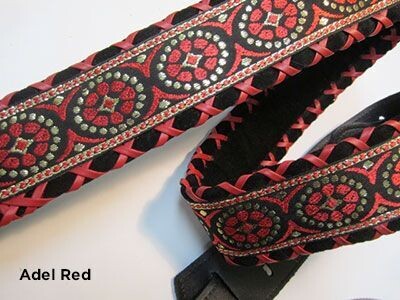 Jodi Head Adel Red Brocade Hand Laced Guitar Strap