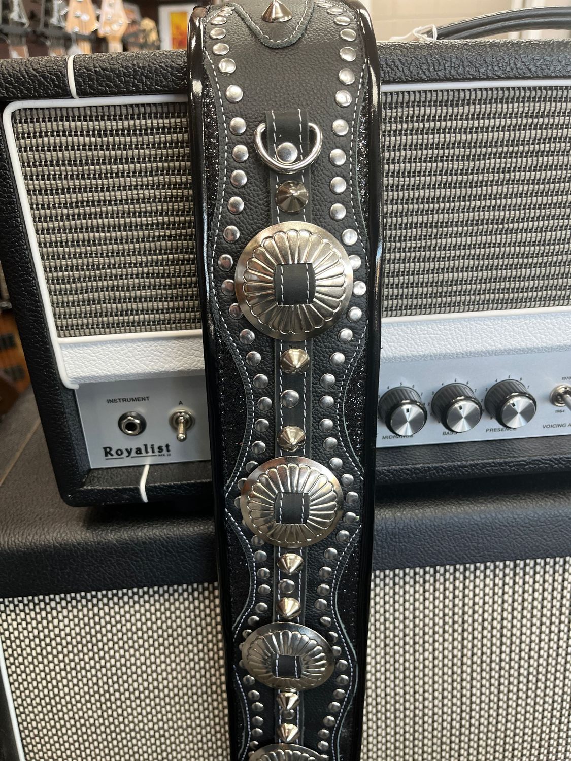 Jodi Head RJ Cash Handmade Guitar Strap - Black w Conchos & Studs