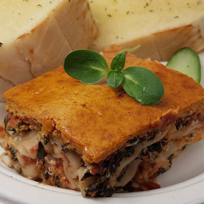 Vegan Tofu Spinach Lasagna w/ Garlic Bread