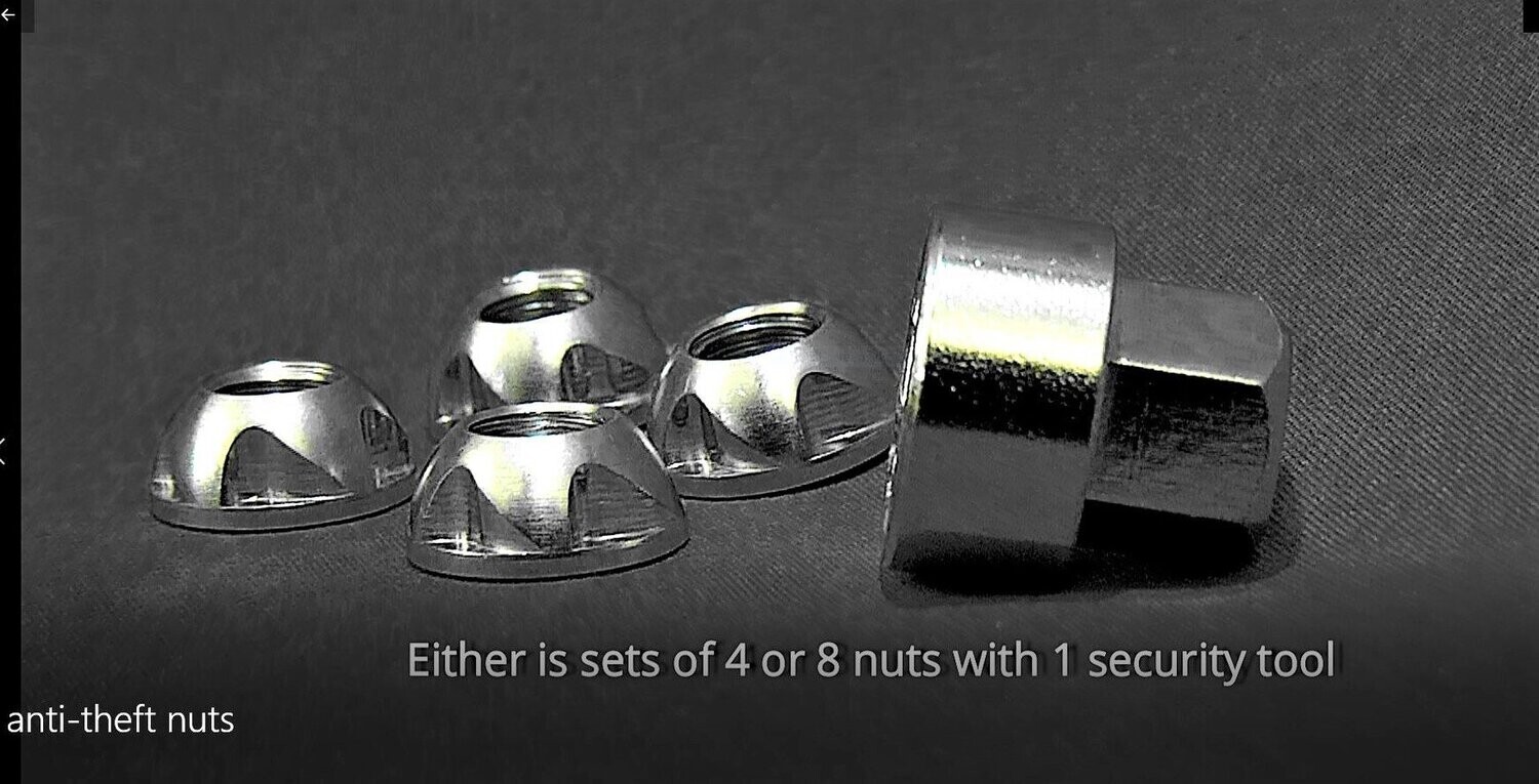 Forest stainless steel M8 anti-theft nuts with security tool.