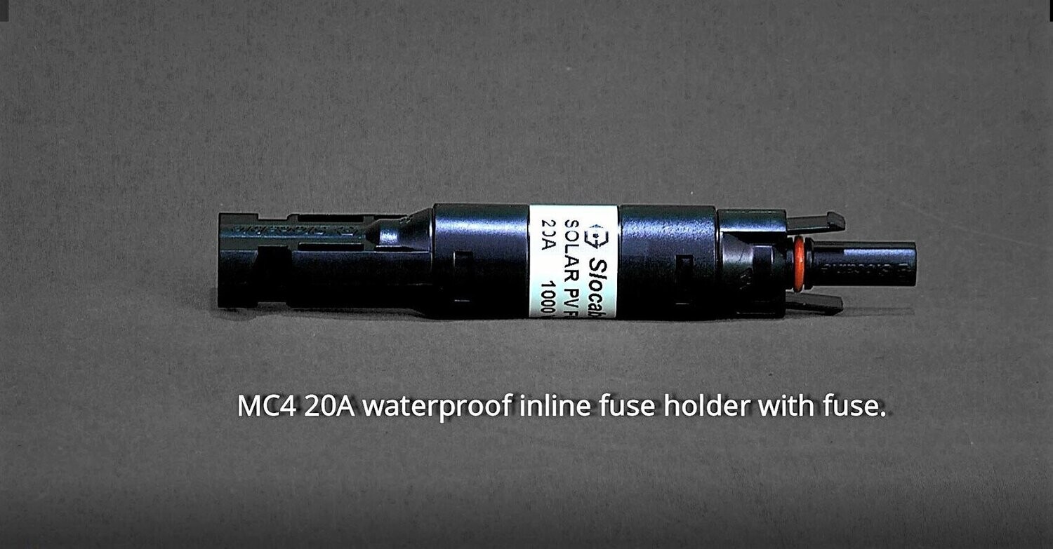 MC4 20A waterproof inline fuse holder with fuse.