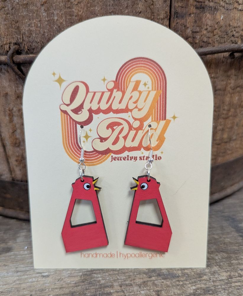 Big Chicken Hand-Painted Wood Earrings