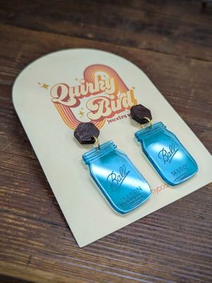 Blue Ball Mason Jar Earrings