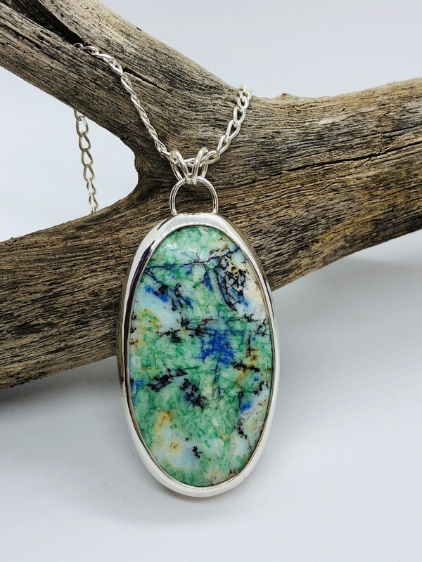 Azurite Turquoise Pendant & Sterling Silver Chain