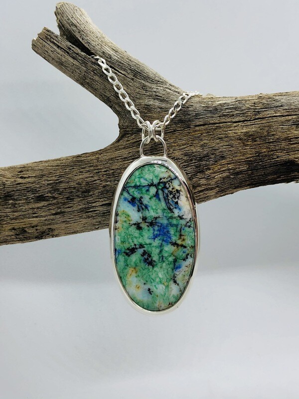 Azurite Turquoise Pendant & Sterling Silver Chain