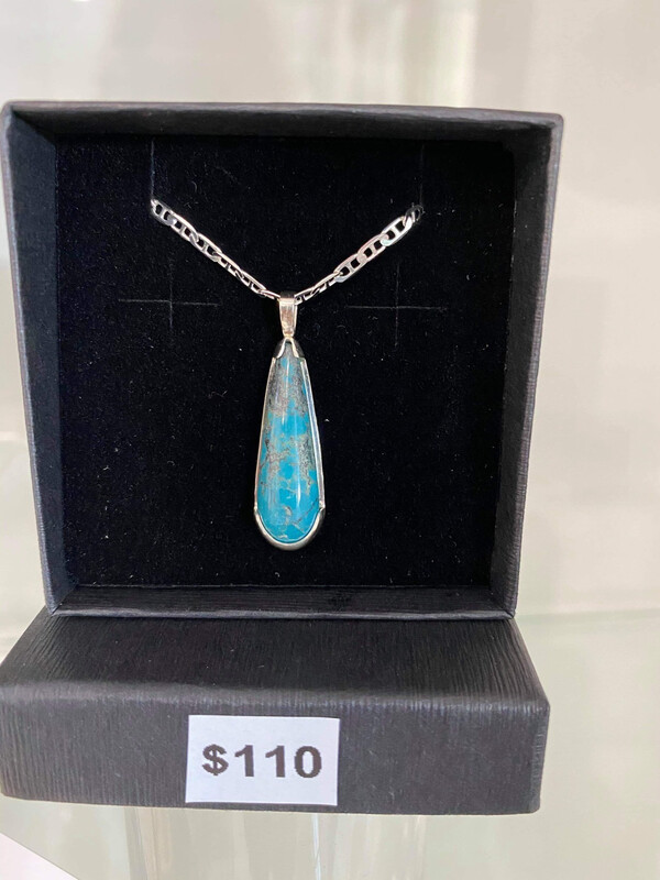 Hubei Turquoise Pendant with Sterling Chain