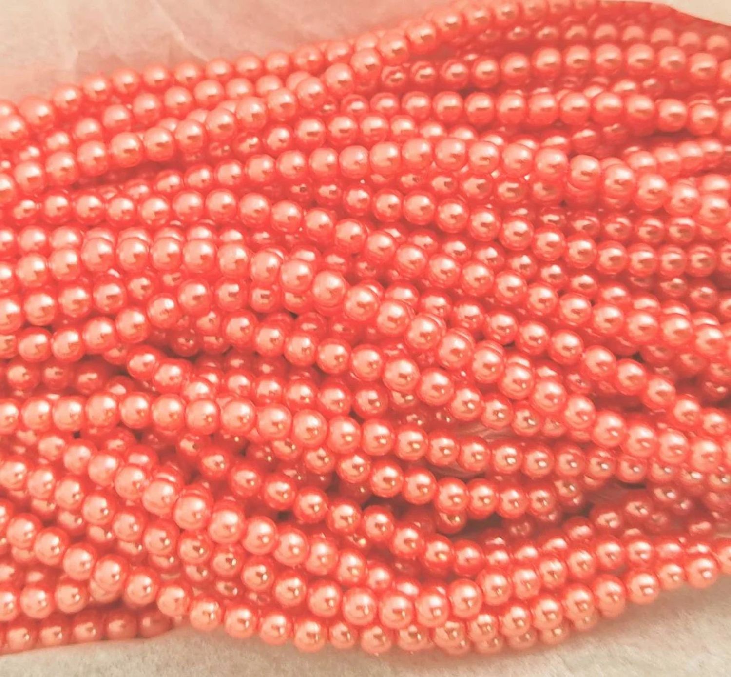 60" Strand of Vintage Orange Pearl Beads, size 3.5mm