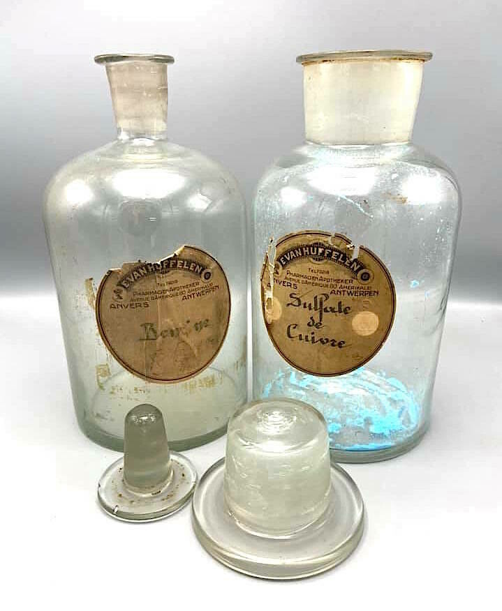 Antieke Apotheek Voorraadpotten Kopersulfaat Benzine