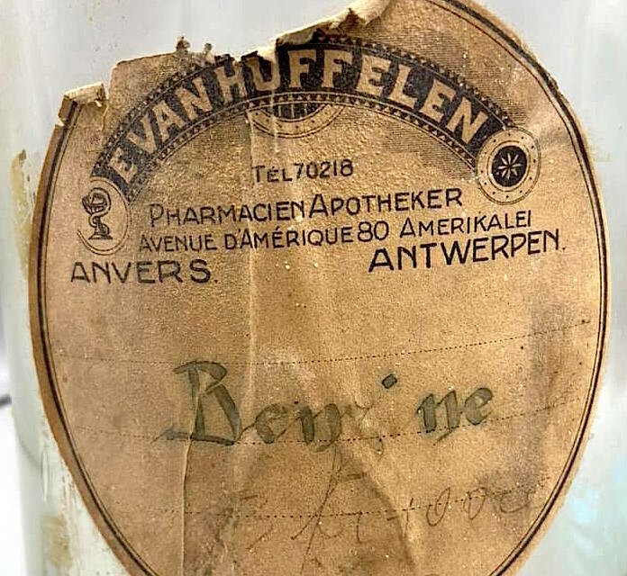 Antieke Apotheek Voorraadpotten Kopersulfaat Benzine