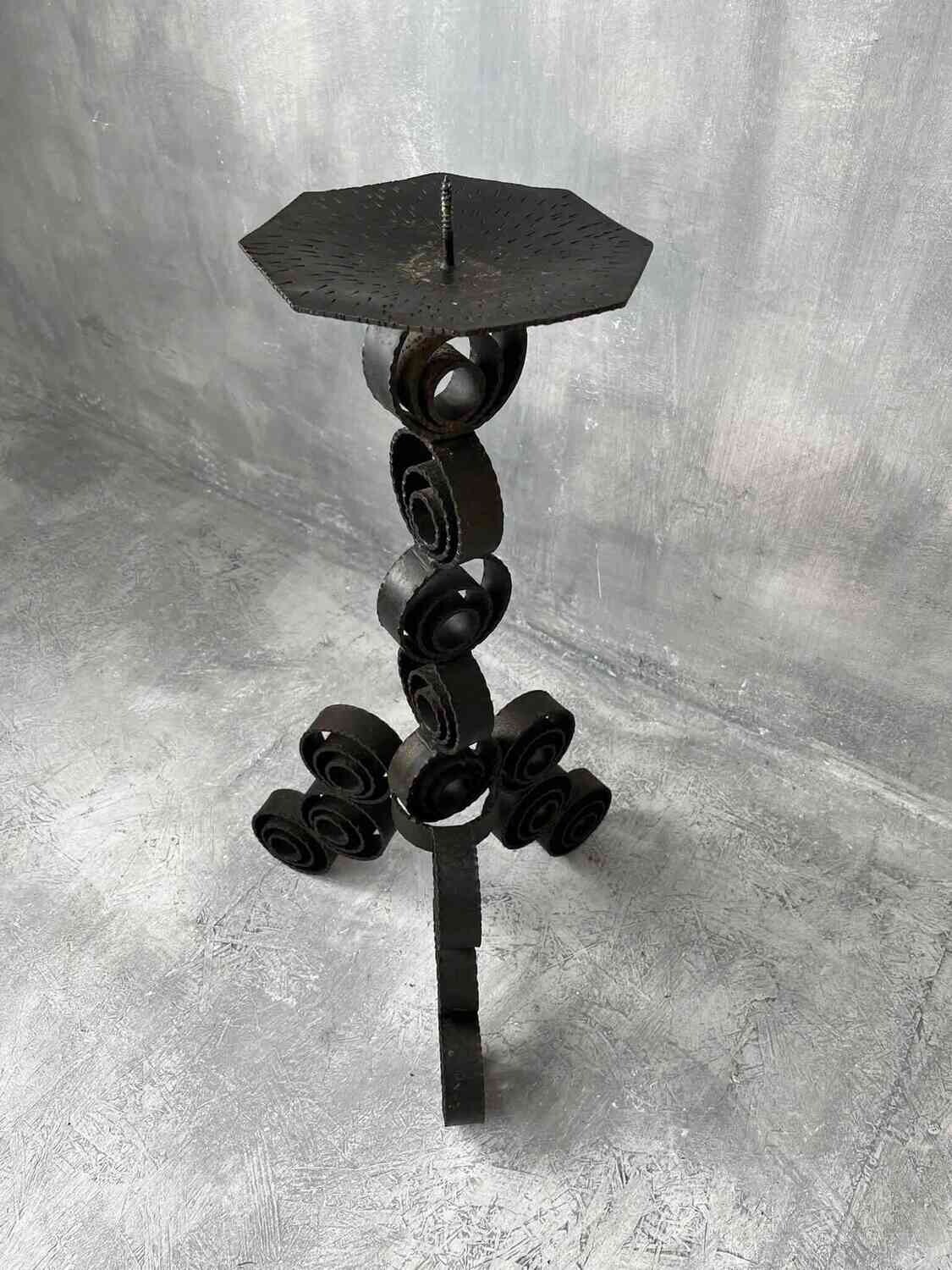 Vintage wrought iron candlestick brutalist