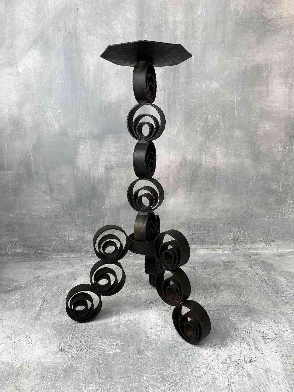Vintage wrought iron candlestick brutalist