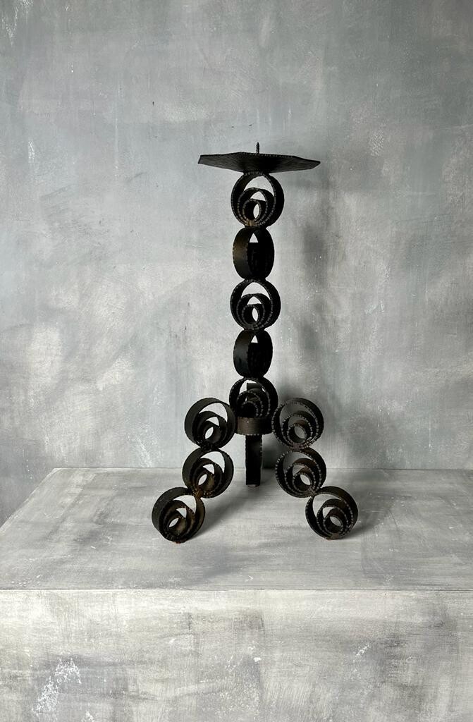 Vintage wrought iron candlestick brutalist