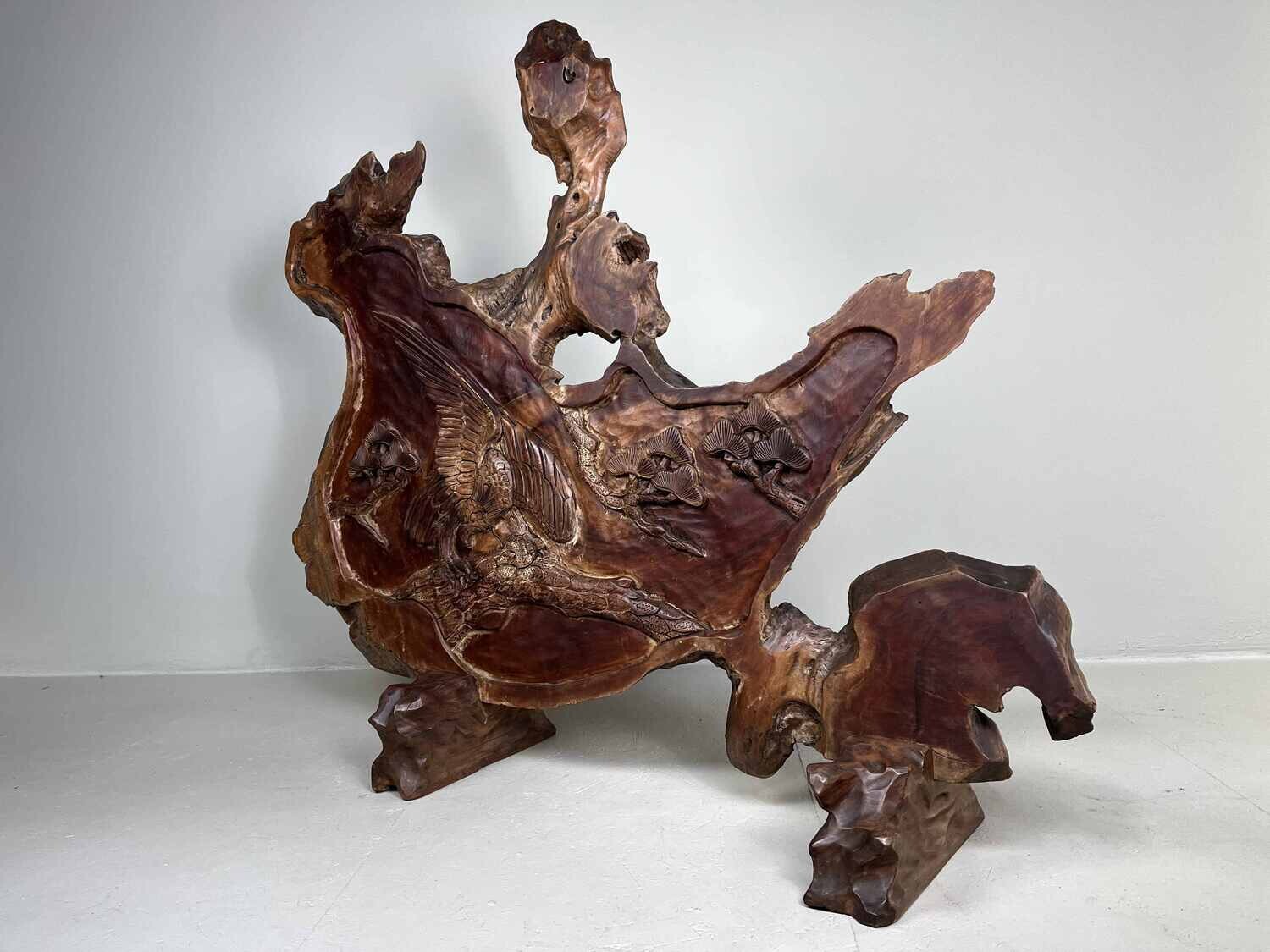 Tsuitate - Houtsnijwerk - Wortelhout - Adelaar in boom - Japan - Meiji periode