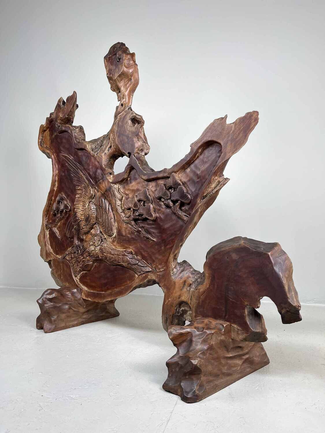 Tsuitate - Houtsnijwerk - Wortelhout - Adelaar in boom - Japan - Meiji periode