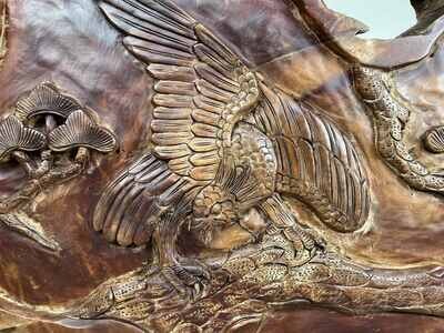 Wood carving - Rootwood - Eagle in tree - Japan - Meiji period