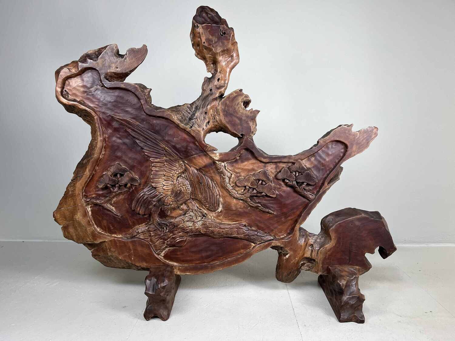 Tsuitate - Houtsnijwerk - Wortelhout - Adelaar in boom - Japan - Meiji periode