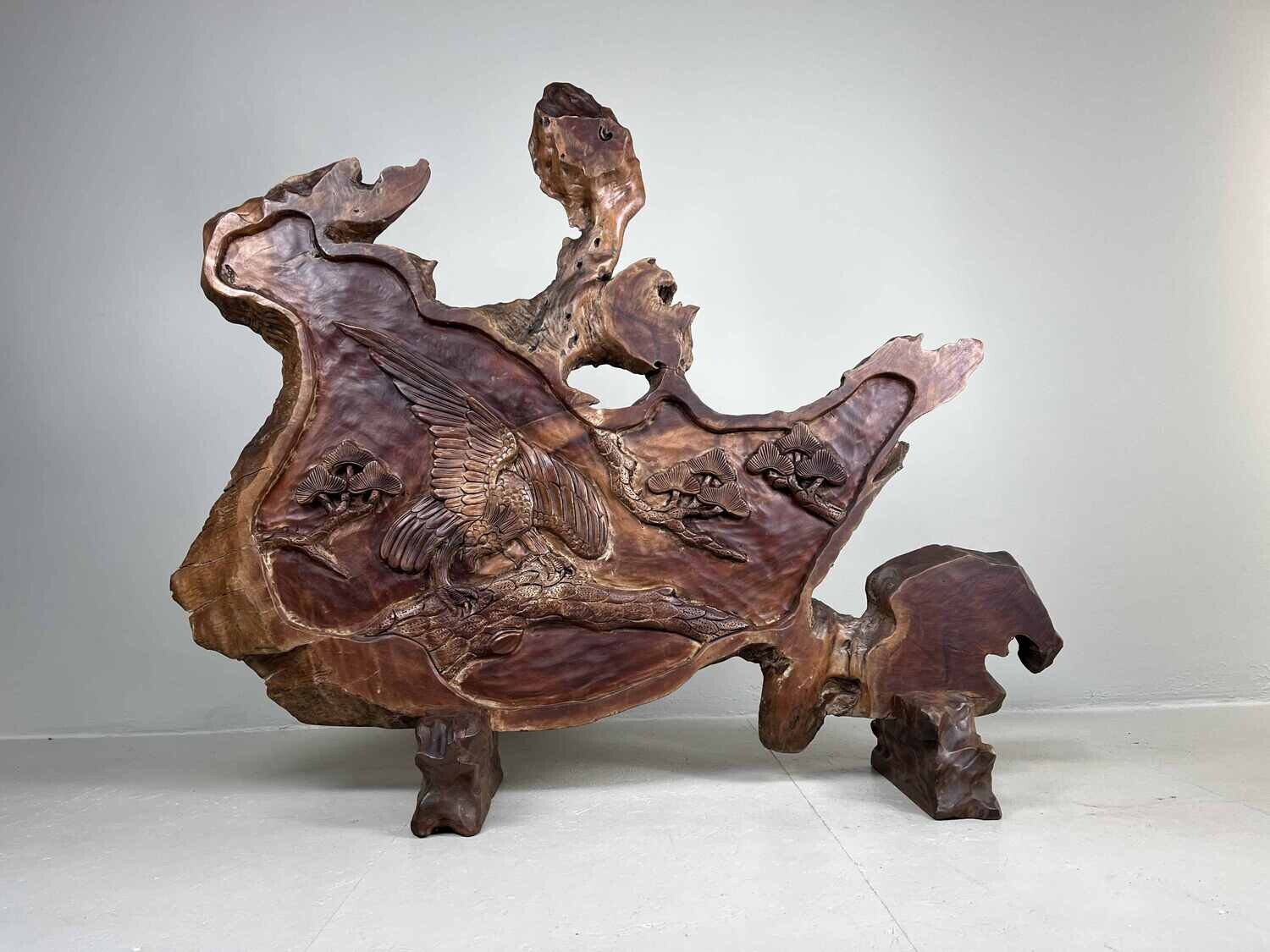 Tsuitate - Houtsnijwerk - Wortelhout - Adelaar in boom - Japan - Meiji periode