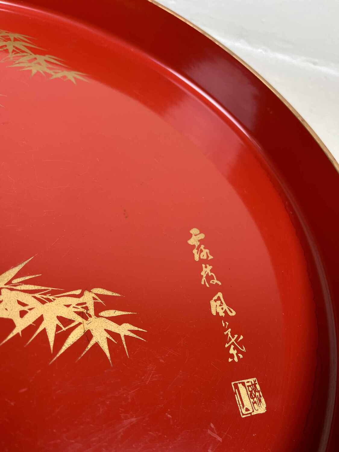 Dienblad gelakt hout met bamboe-decoratie