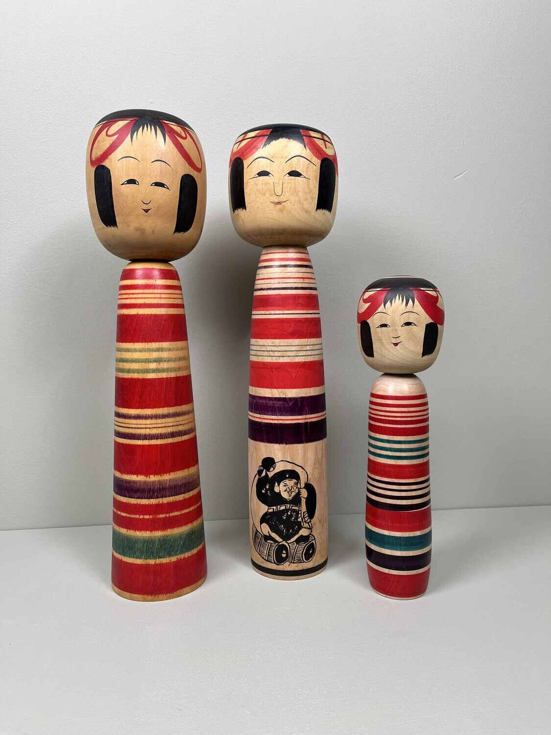 Set van 3 Vintage Traditionele Kokeshi, Japan.