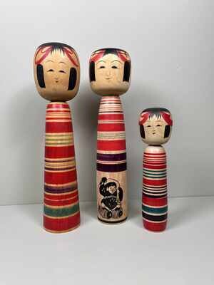 Set van 3 Vintage Traditionele Kokeshi, Japan.