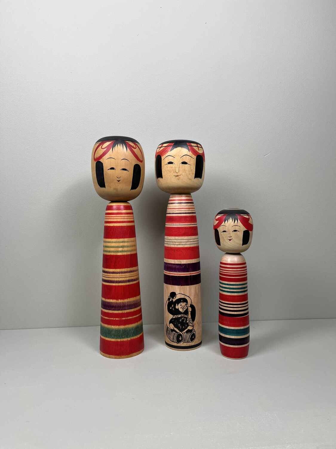 Set van 3 Vintage Traditionele Kokeshi, Japan.