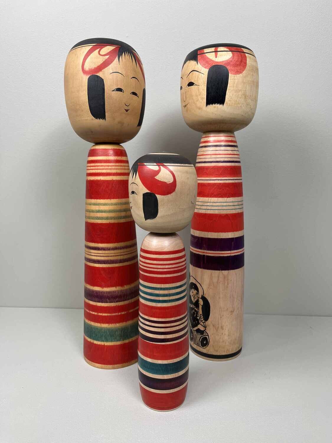 Set van 3 Vintage Traditionele Kokeshi, Japan.