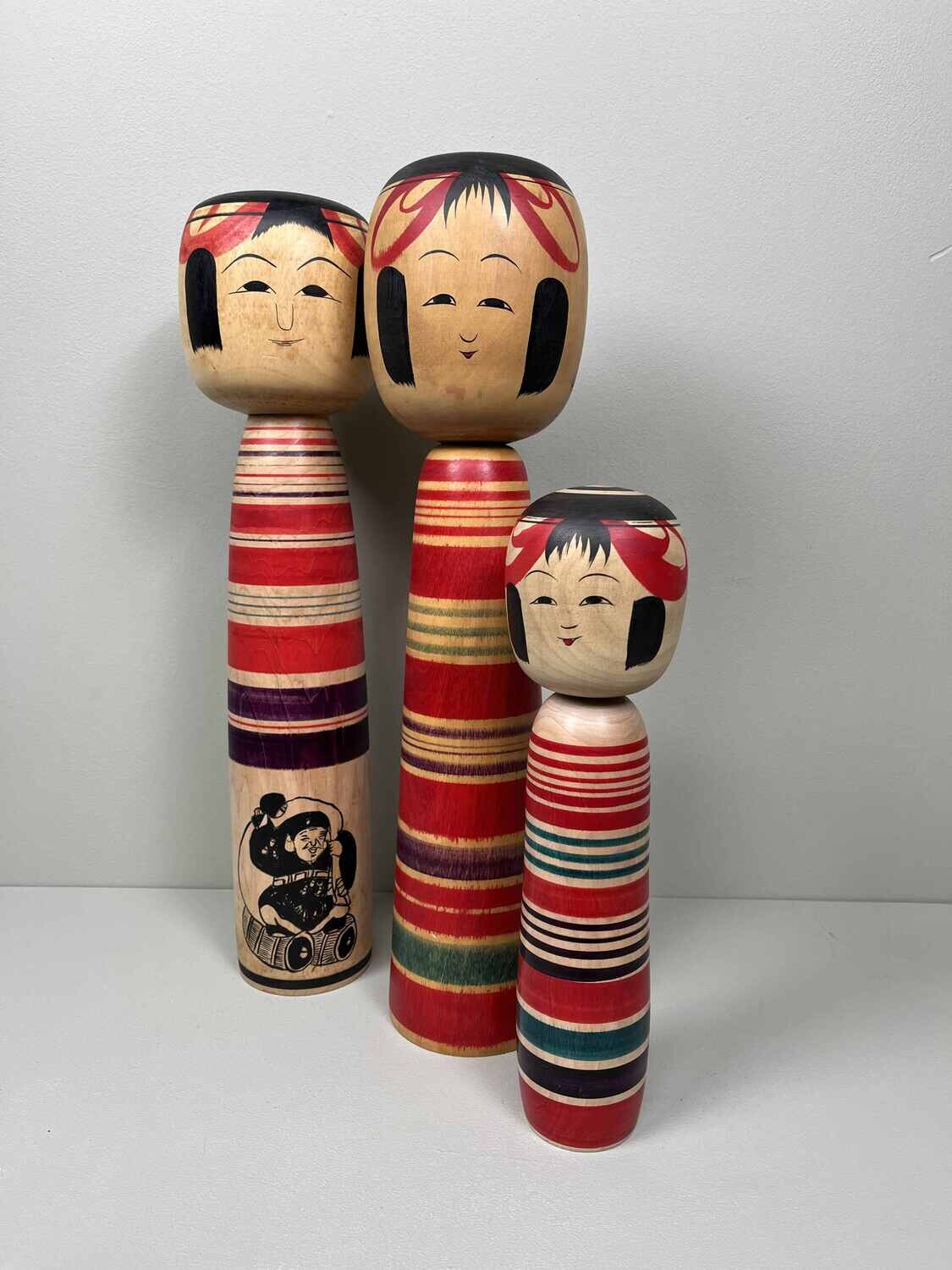 Set of 3 Vintage Traditional Kokeshi, Japan.