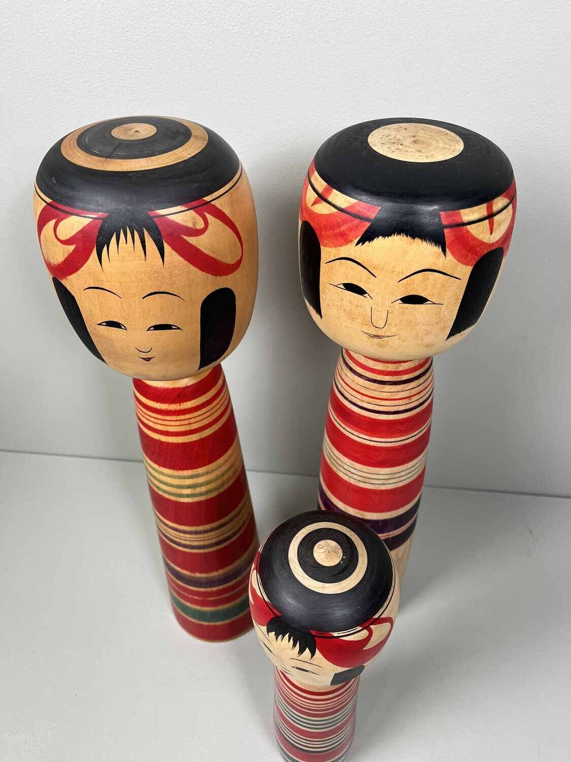 Set van 3 Vintage Traditionele Kokeshi, Japan.