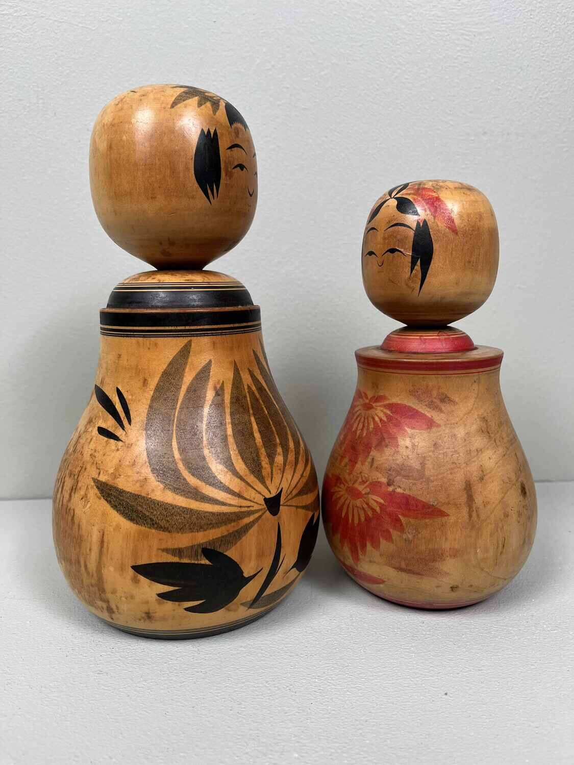 Traditionele Vintage set van 2 Nemariko Kokeshi