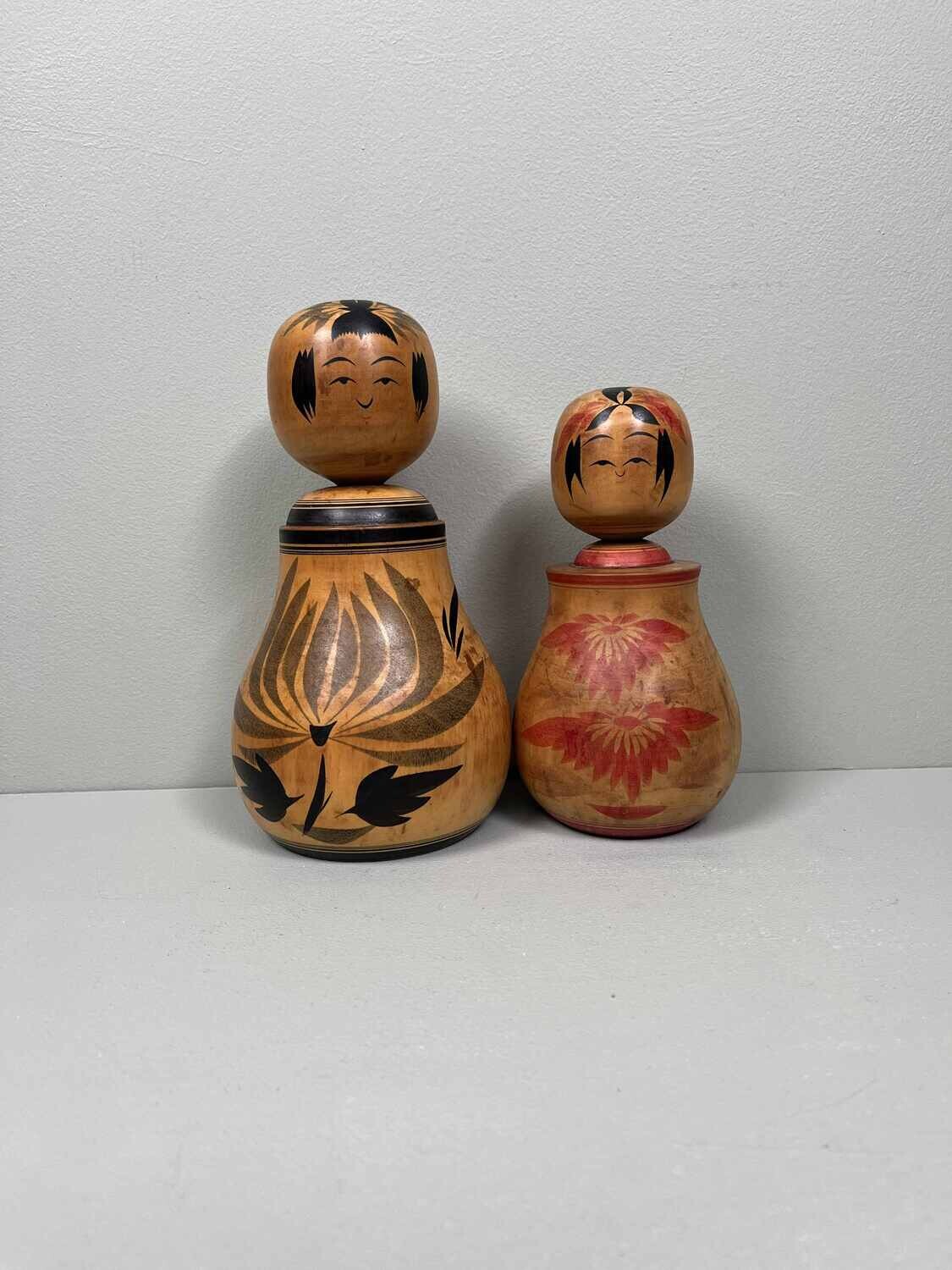 Traditionele Vintage set van 2 Nemariko Kokeshi