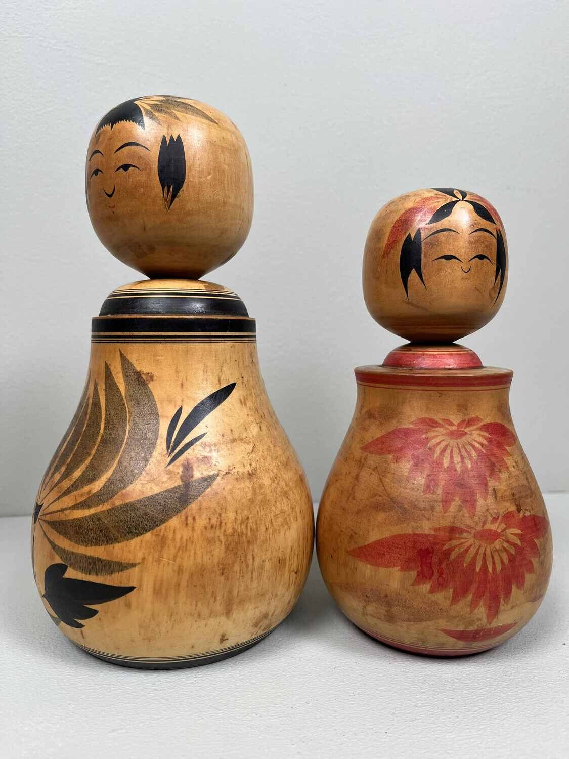 Traditionele Vintage set van 2 Nemariko Kokeshi