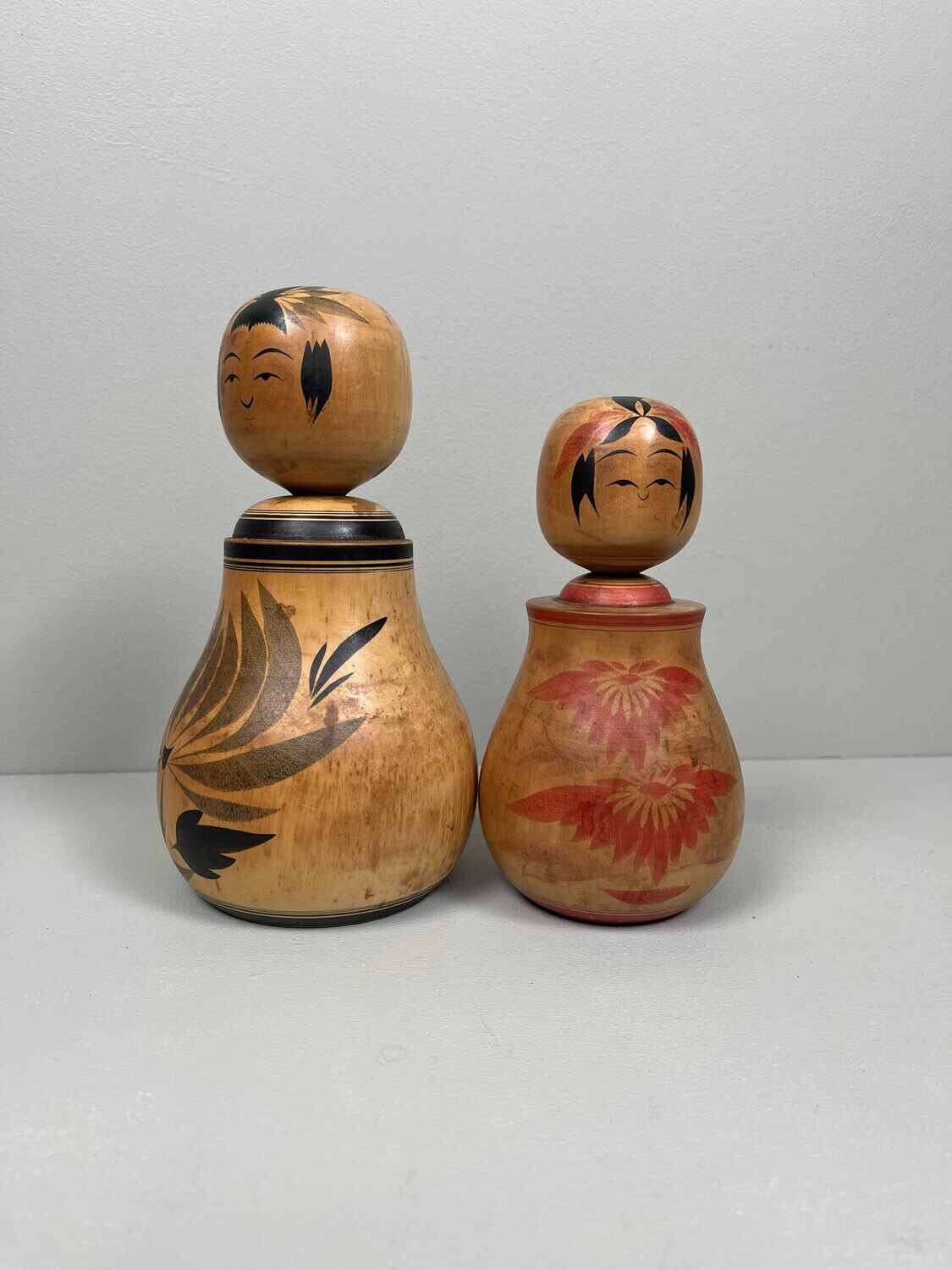 Traditionele Vintage set van 2 Nemariko Kokeshi