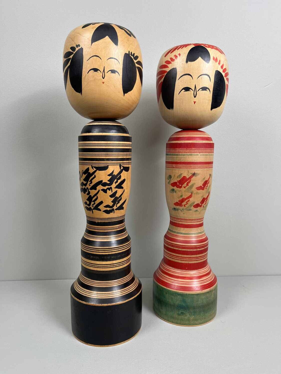 Traditionele Zeldzame Vintage Sakunami Kokeshi set van 2