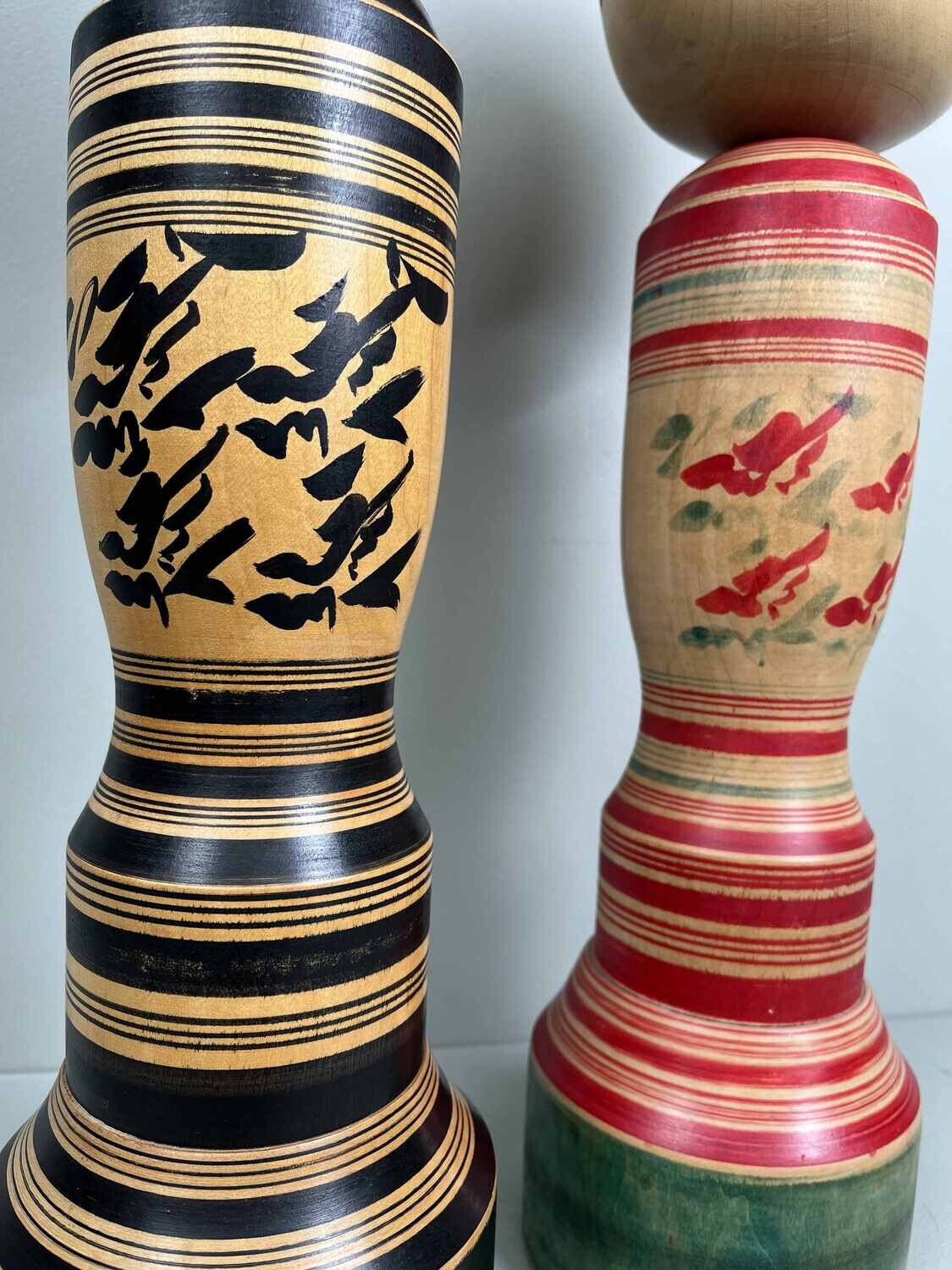 Traditionele Zeldzame Vintage Sakunami Kokeshi set van 2