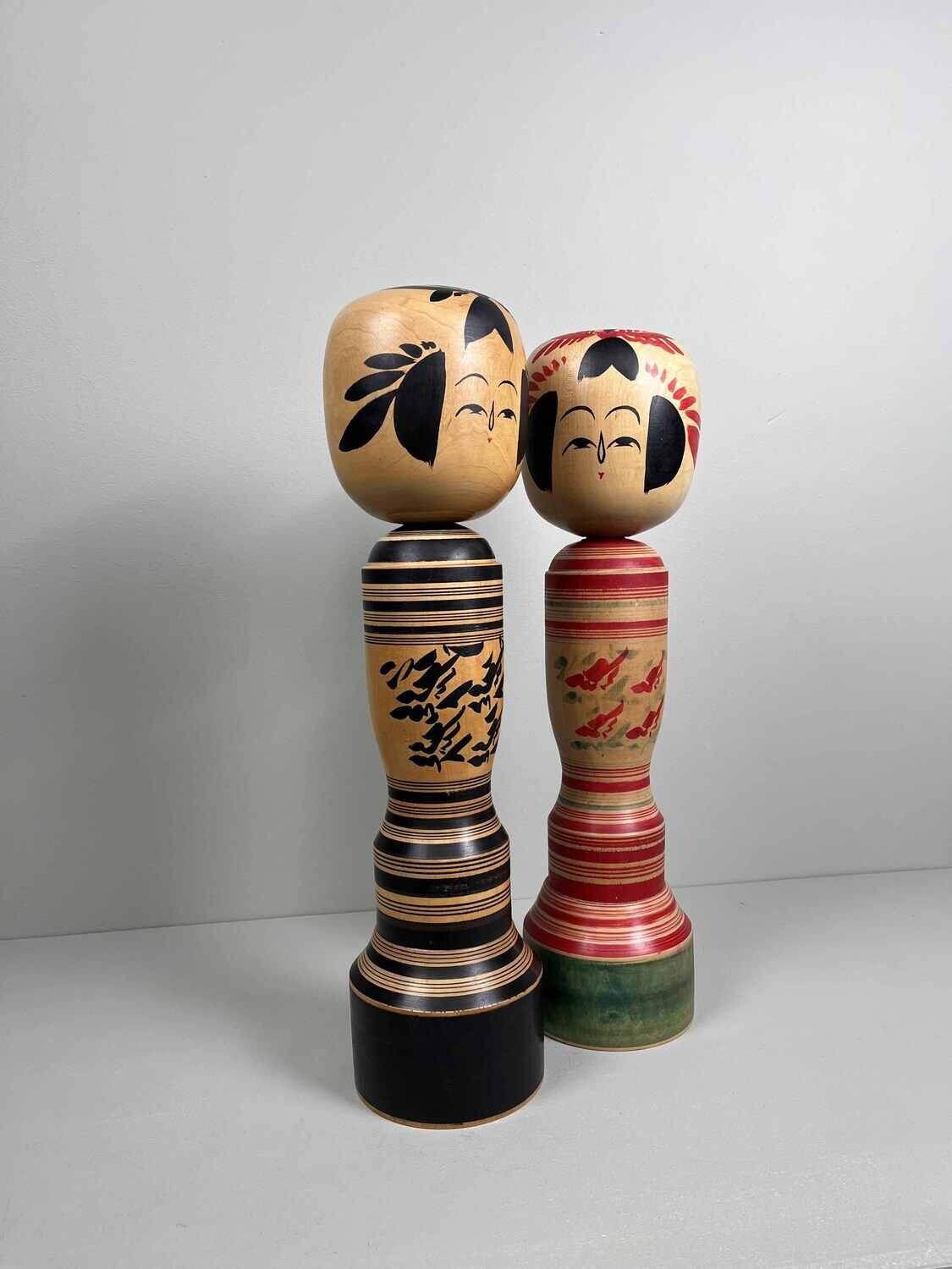 Traditionele Zeldzame Vintage Sakunami Kokeshi set van 2