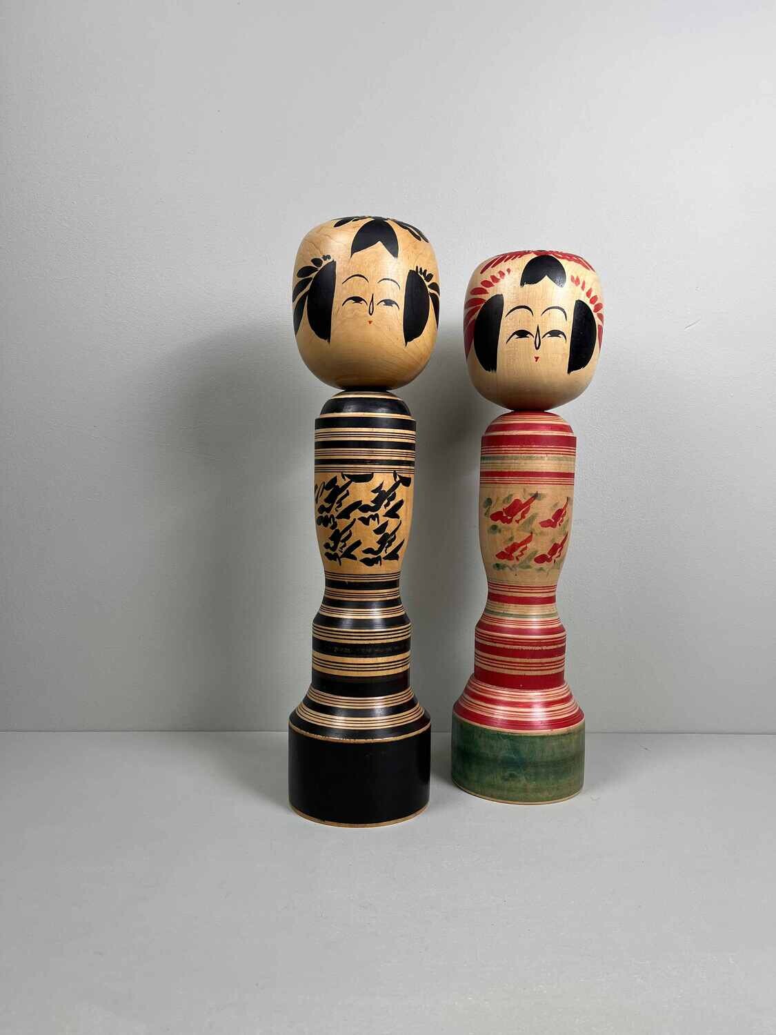 Traditionele Zeldzame Vintage Sakunami Kokeshi set van 2